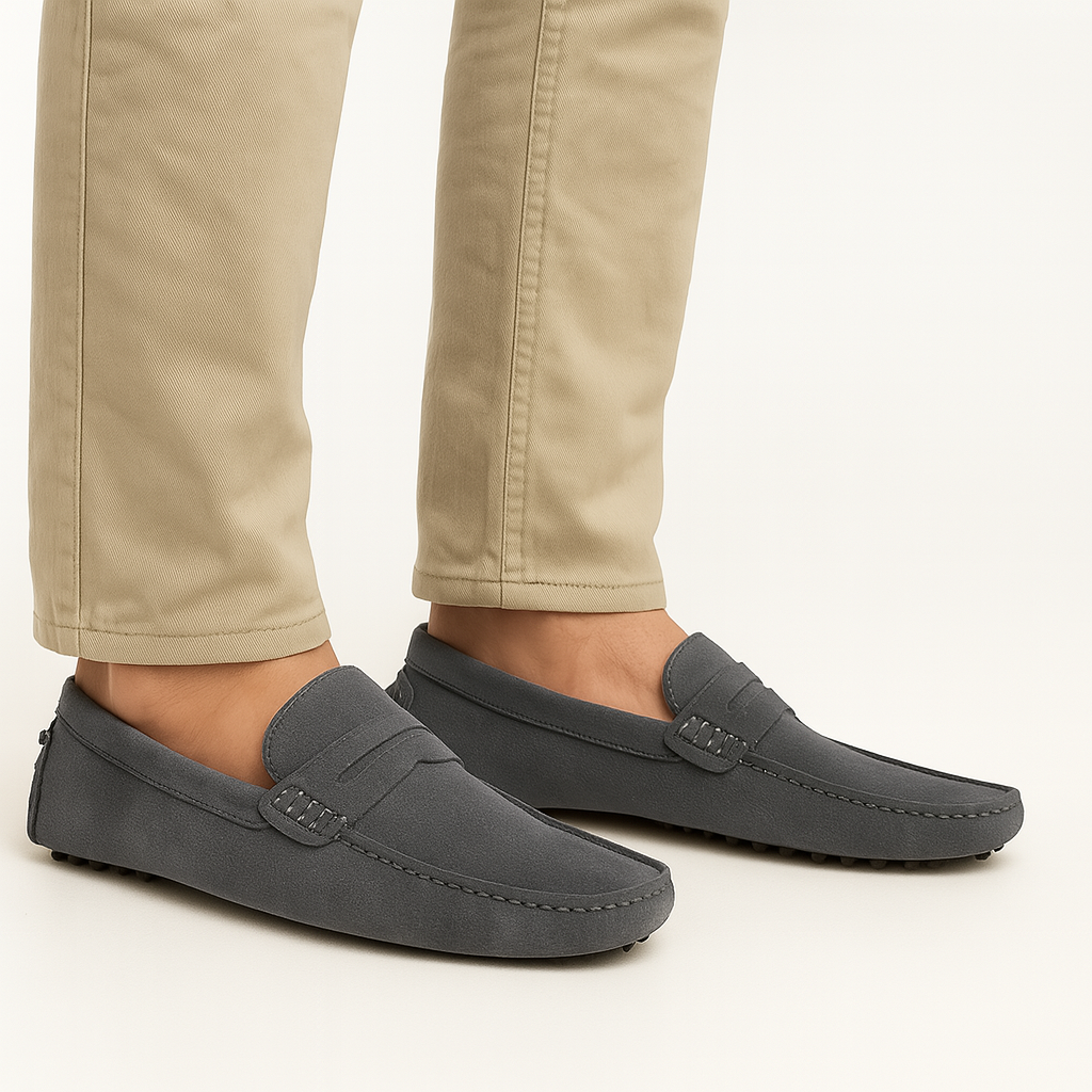 Lord London Penny Driving Loafers - Gun Metal Grey