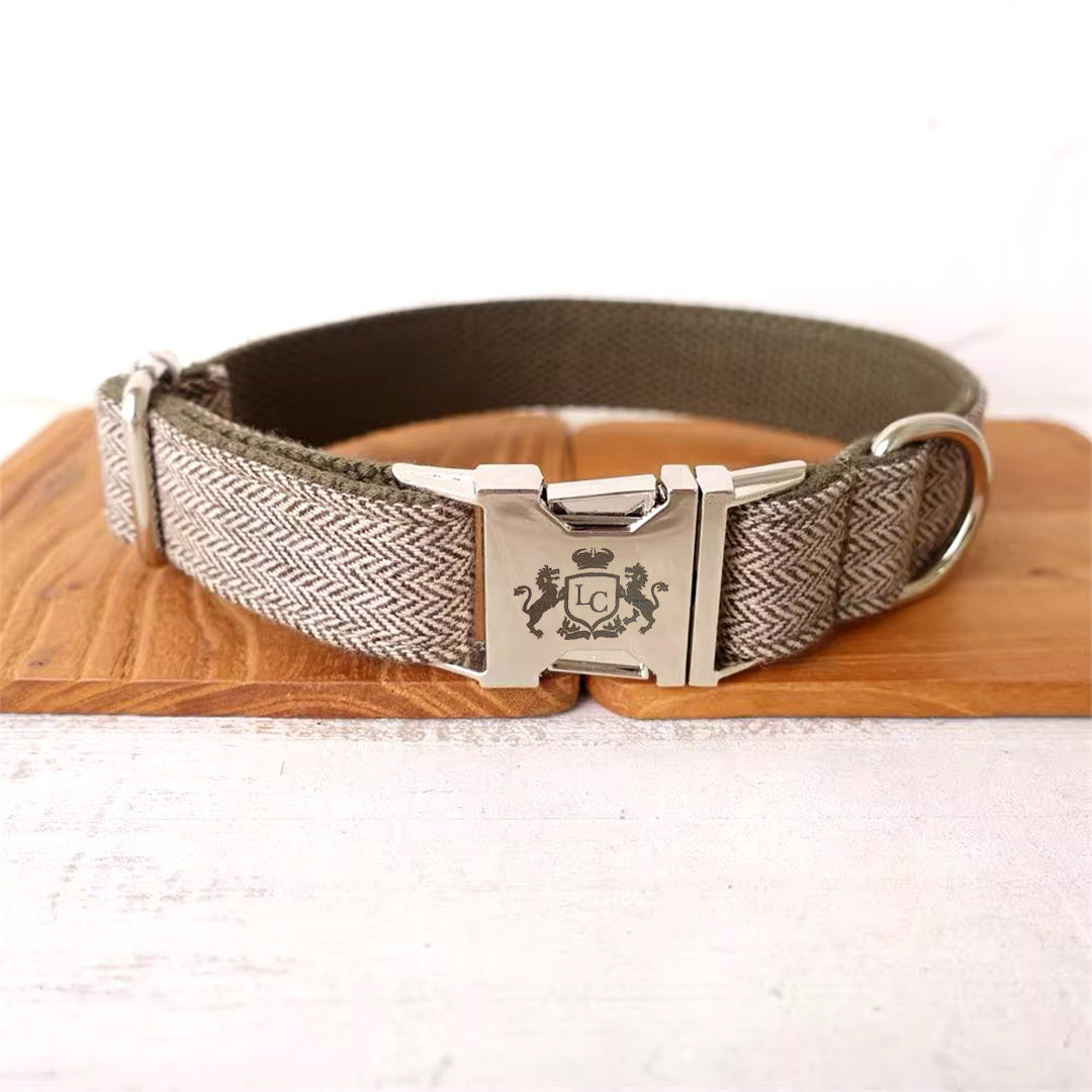 Lords Herringbone Dog Collar - Beige