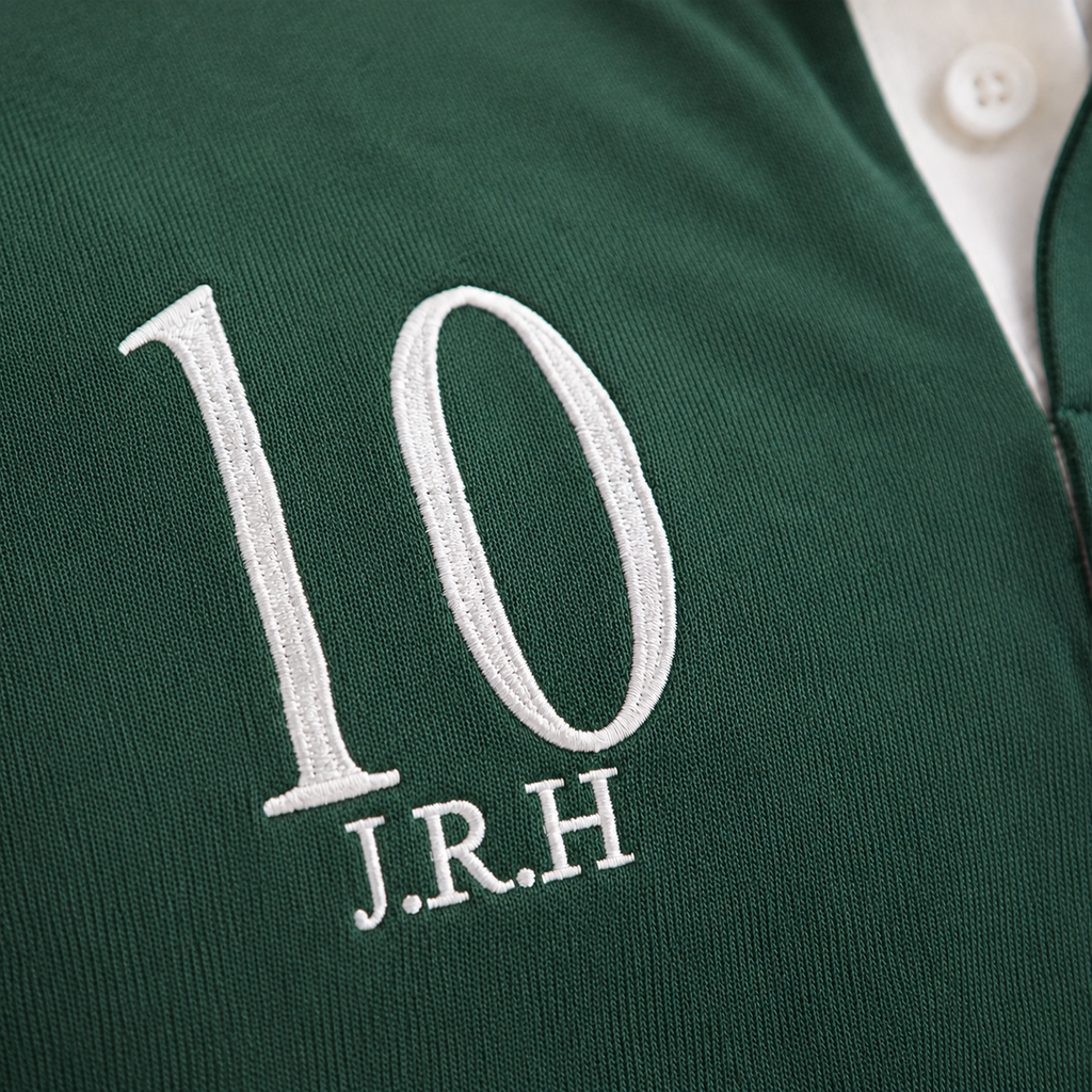 Men's Personalised Rugby Shirt - Green/White The Lords Club Footwear