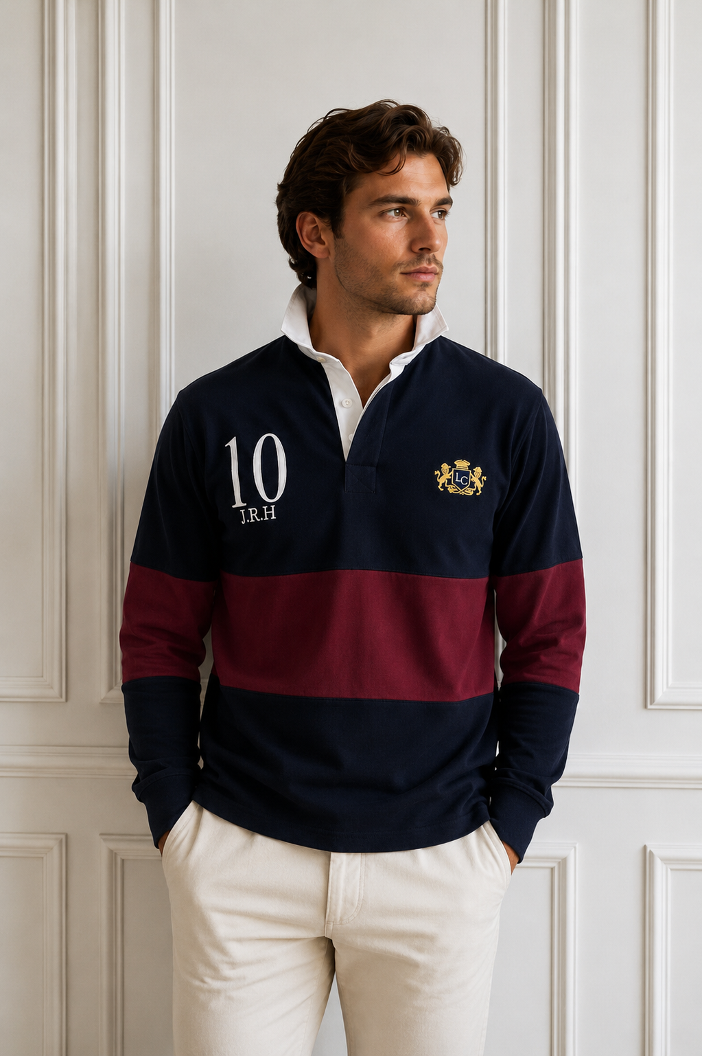 Men's Personalised Rugby Shirt - Navy/Burgundy The Lords Club Footwear