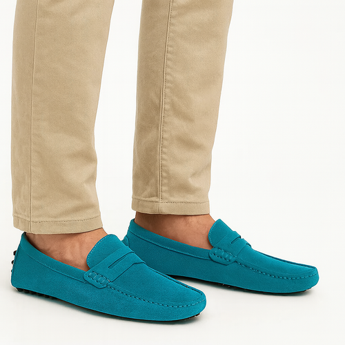 Lord London Penny Driving Loafers - Atlantis blue