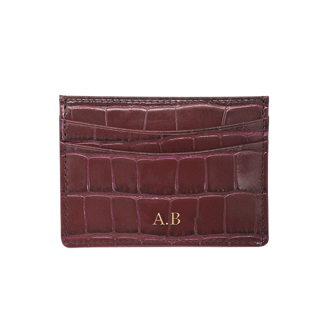 Personalised Card Holder - Burgundy Croc Pattern