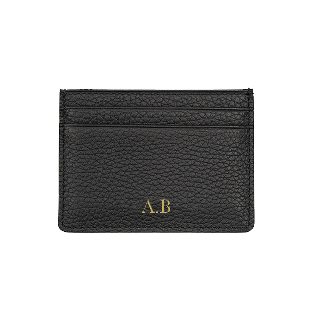 Personalised Card Holder - Black Grained Leather