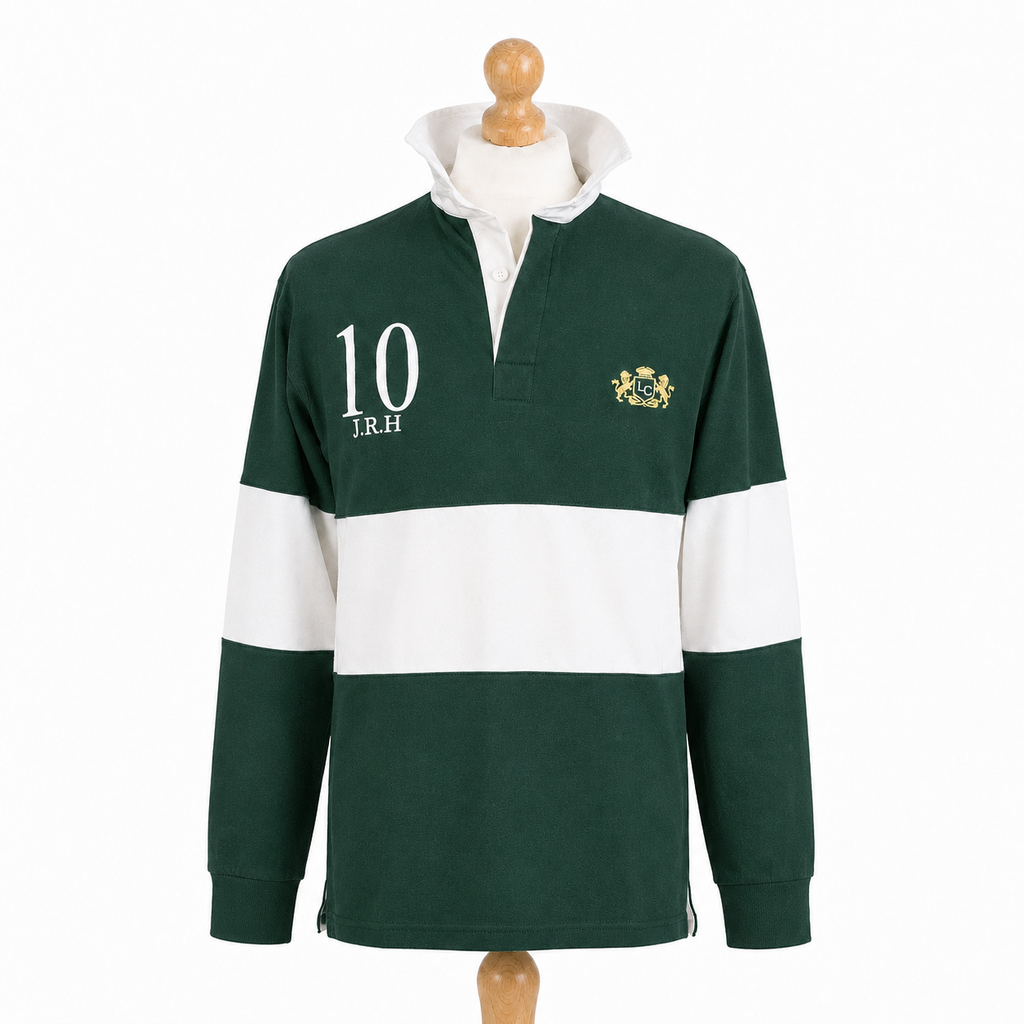 Men's Personalised Rugby Shirt - Green/White The Lords Club Footwear